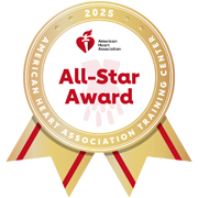 Gold badge graphic featuring the American Heart Association logo and "All-Star Award" text