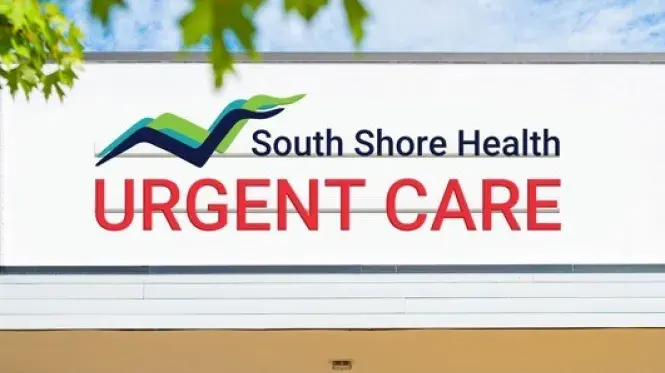 A rendering of a new sign showing "South Shore Health Urgent Care" in Braintree.