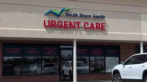 The exterior of South Shore Health Urgent Care in Pembroke.