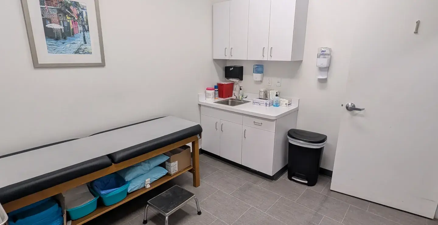 The interior of an exam room at South Shore Health Urgent Care Braintree