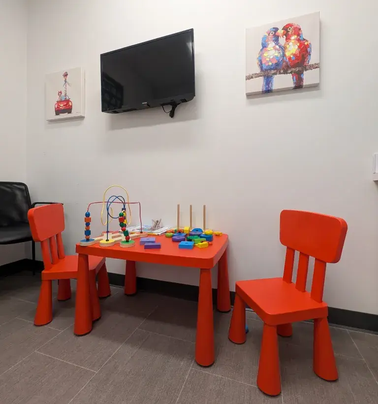 The interior of a pediatric exam room at South Shore Health Urgent Care Braintree