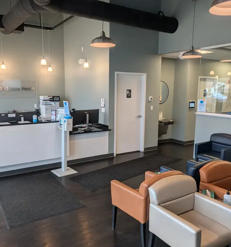 The interior of the main lobby of South Shore Health Urgent Care Braintree