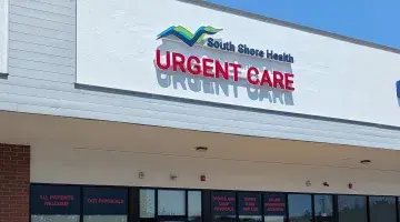 The exterior of the South Shore Health Urgent Care practice at Tedeschi Plaza in Braintree, Massachusetts
